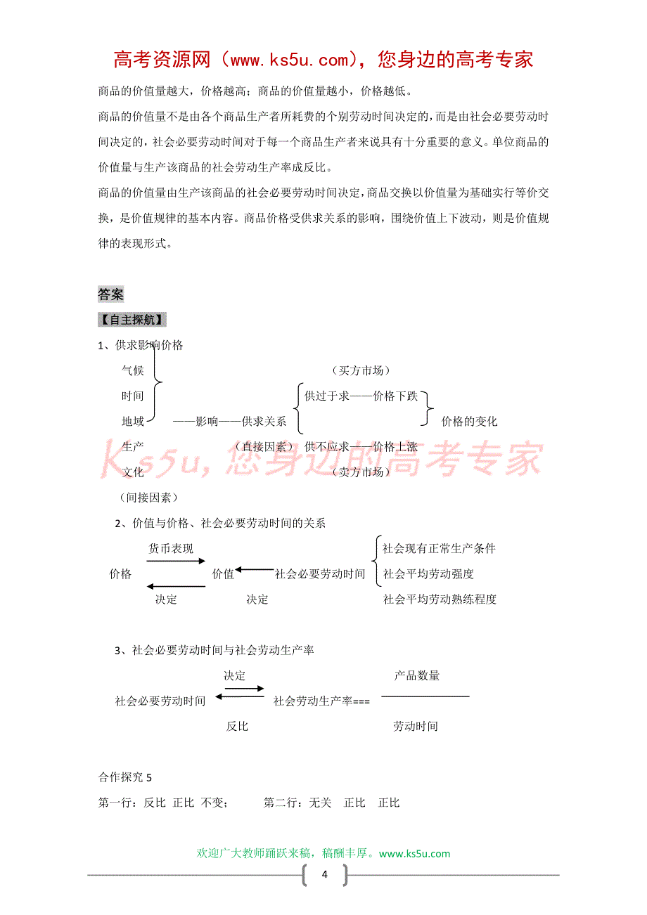 政治：1.2.1《影响价格的因素》学案（新人教版必修1）[共4页](1)_第4页