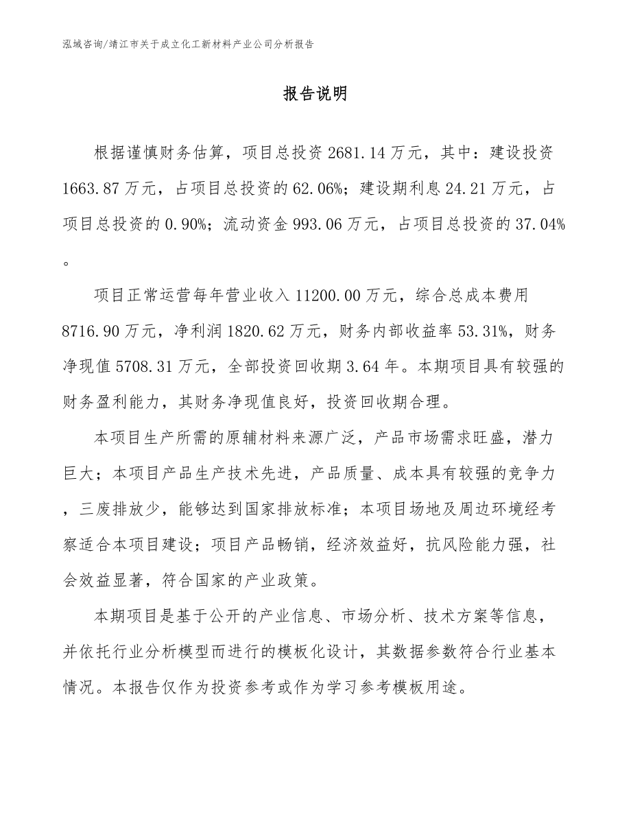 靖江市关于成立化工新材料产业公司分析报告（范文模板）_第1页