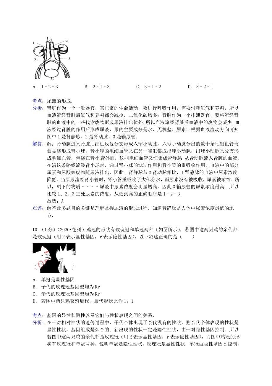 精选类山东省德州市202x年中考生物真题试题解析版1_第5页