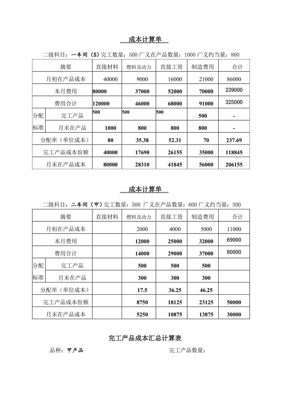 《成本会计学》作业(胡北忠版)_第5页