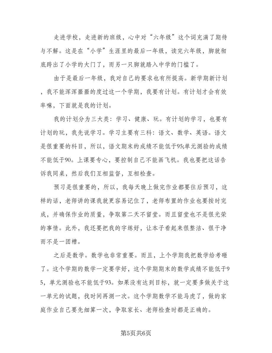 有关六年级新学期学习计划例文（4篇）_第5页