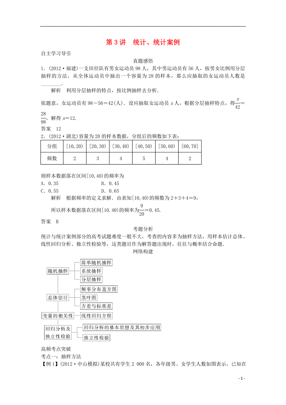 2013届高三数学二轮复习_专题六_第3讲_统计与统计案例教案_第1页