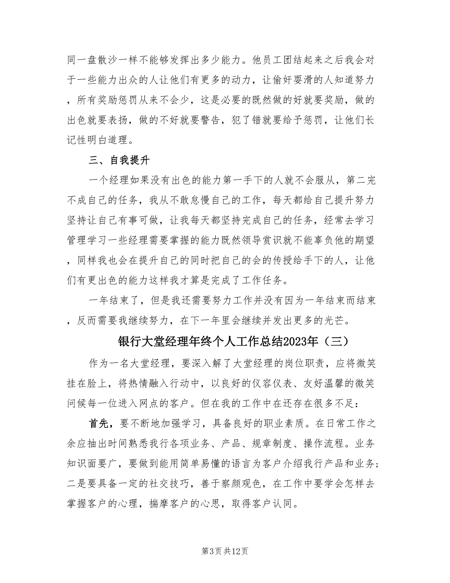 银行大堂经理年终个人工作总结2023年.doc_第3页