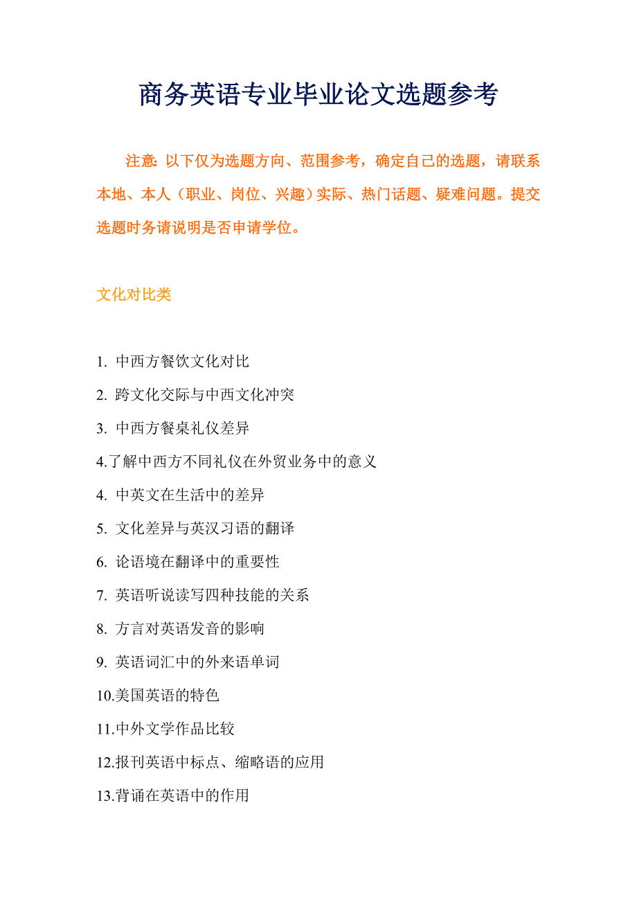 商务英语专业毕业论文选题参考_第1页