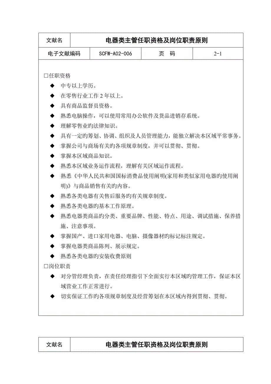 电器类主管任职资格及岗位基本职责_第1页