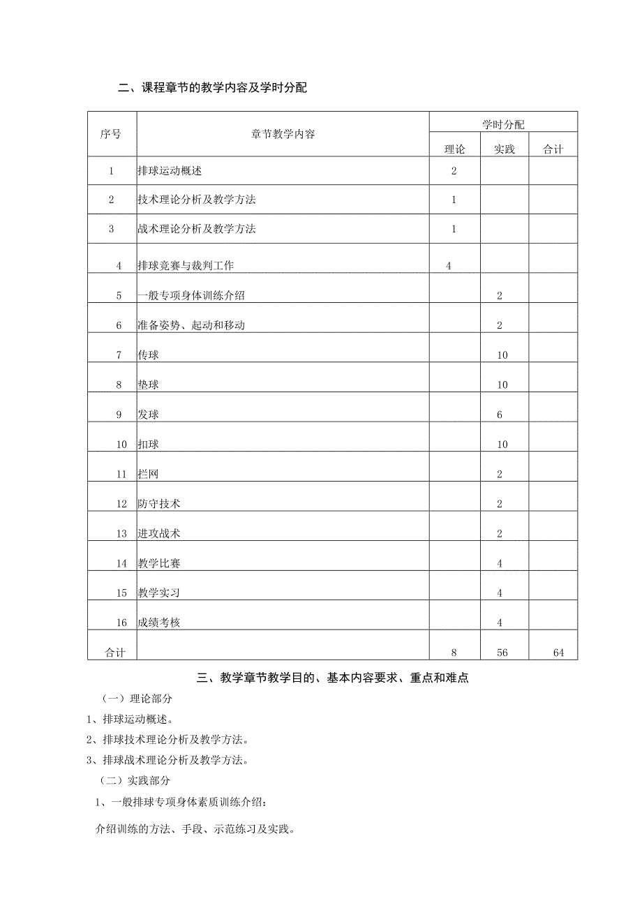 课程114216《排球》教学大纲_第2页