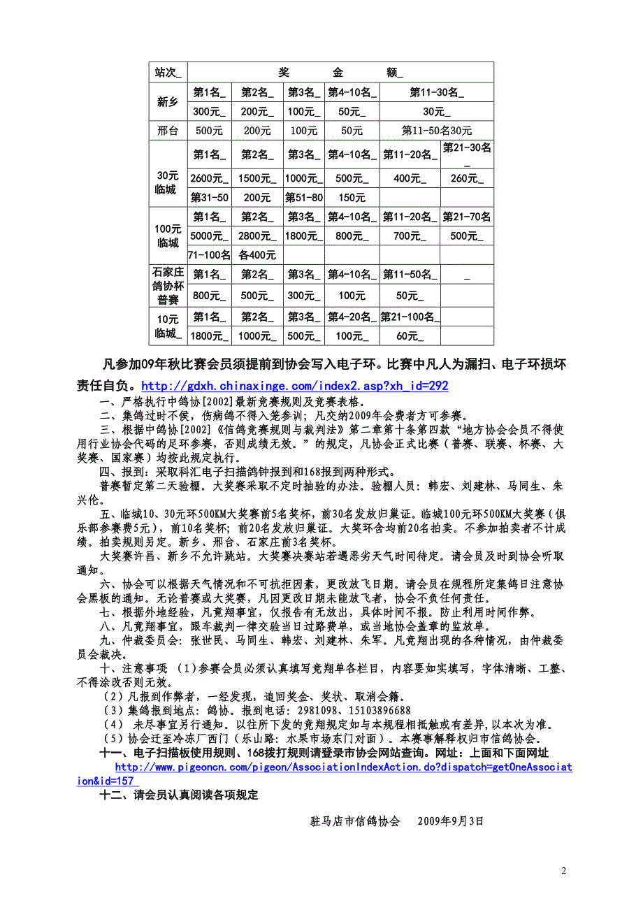 驻马店市信鸽协会2009年秋季_第2页