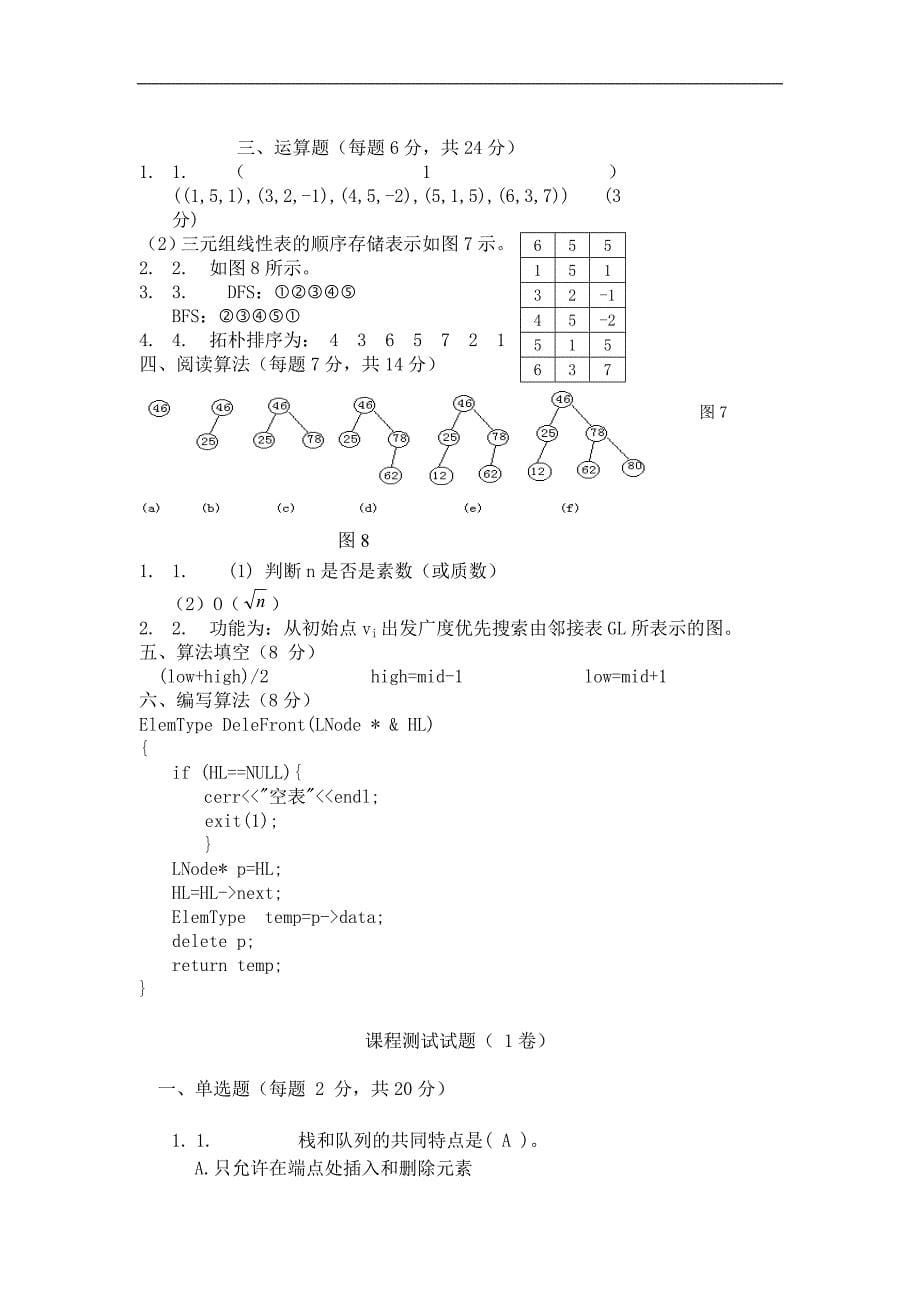 数据结构试题及答案（二）_第5页