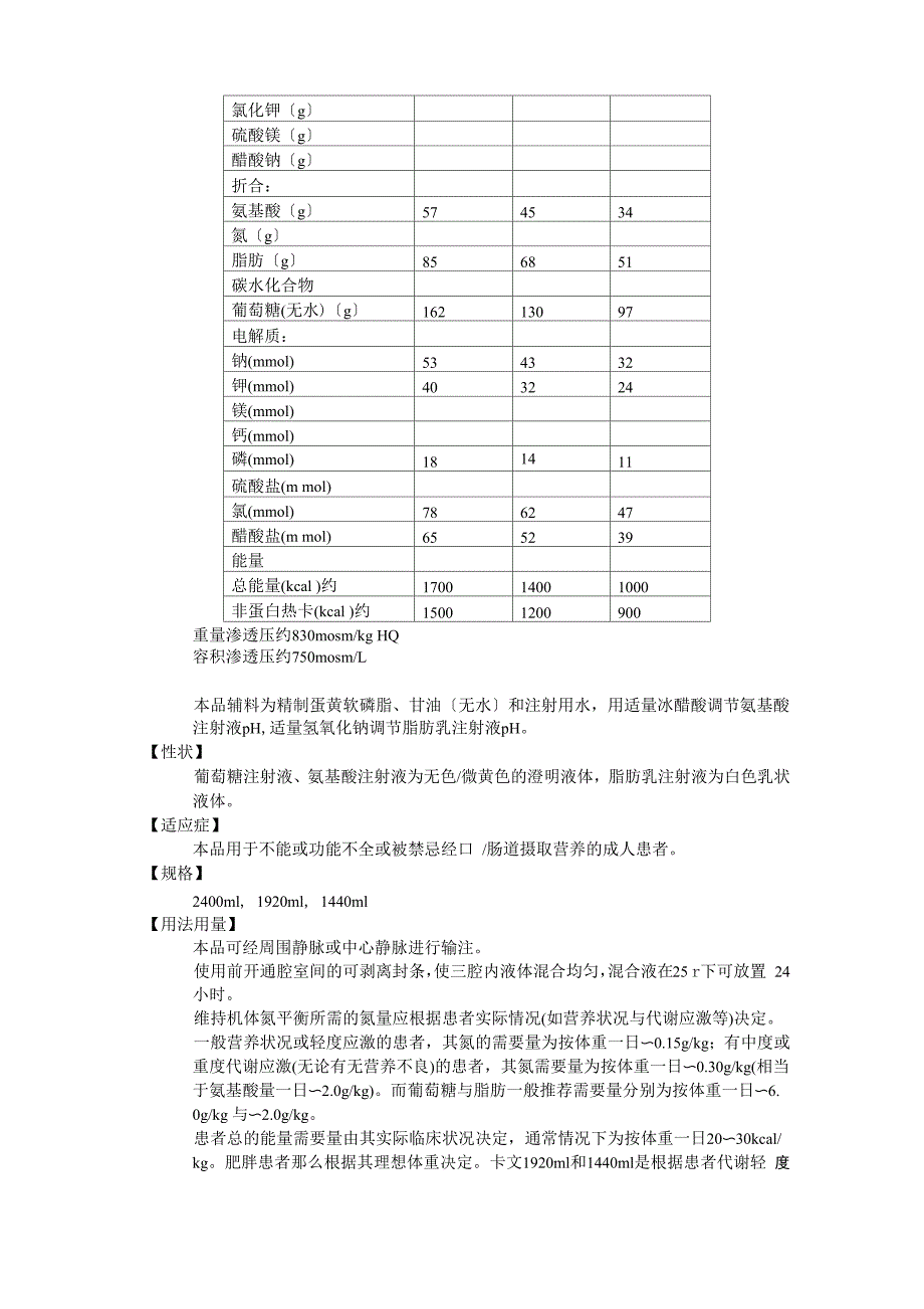 脂肪乳氨基酸葡萄糖()注射液说明书卡文e_第2页