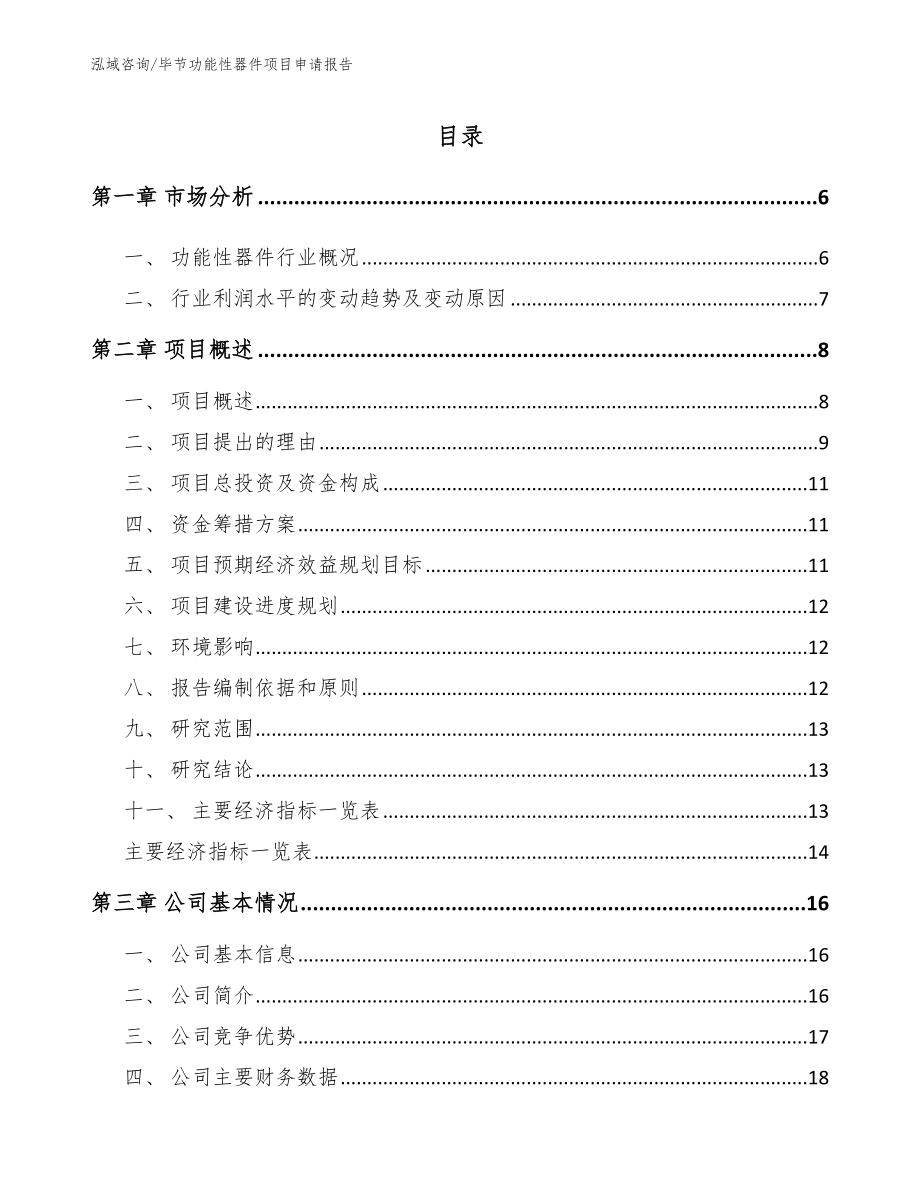 毕节功能性器件项目申请报告_范文模板_第1页
