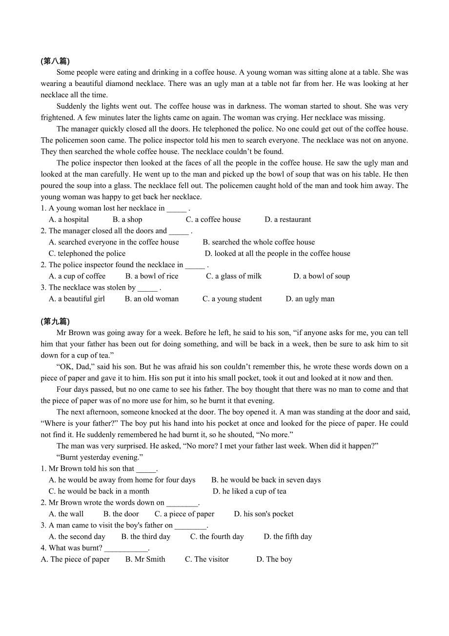 中学英语趣味阅读理解题二十篇_第5页