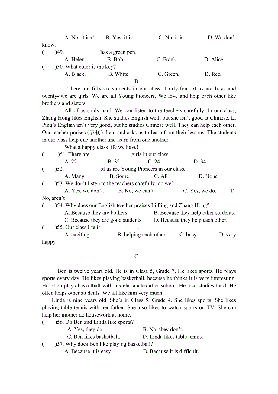 七年级英语月考试题（一）.doc_第4页