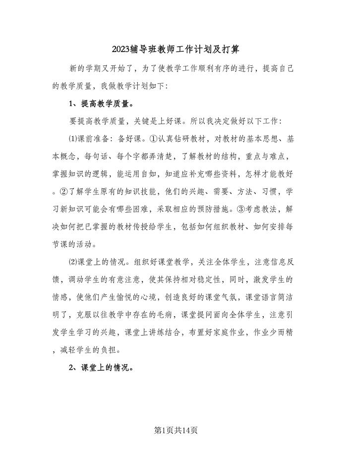 2023辅导班教师工作计划及打算（2篇）.doc