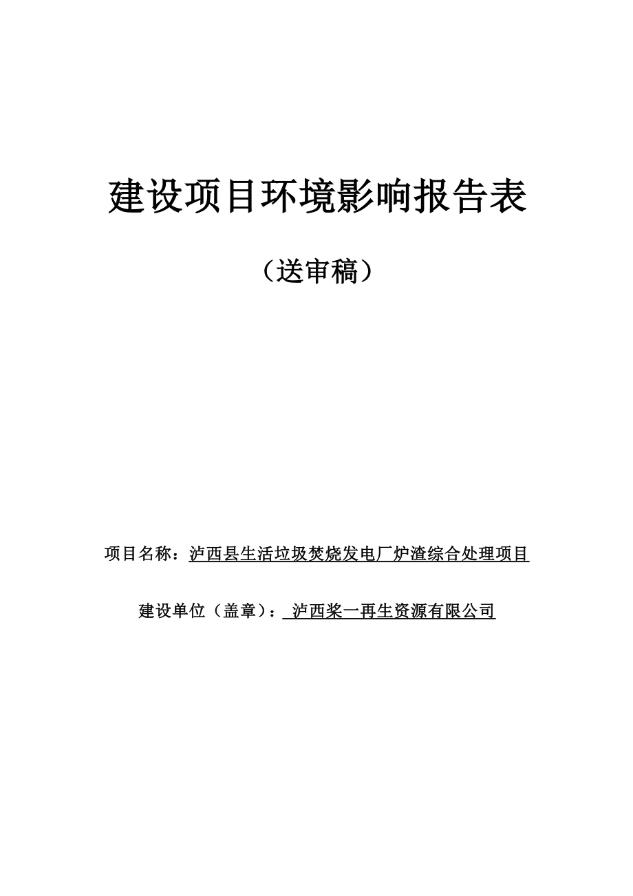 泸西县生活垃圾焚烧发电厂炉渣综合处理项目环评报告.docx_第1页