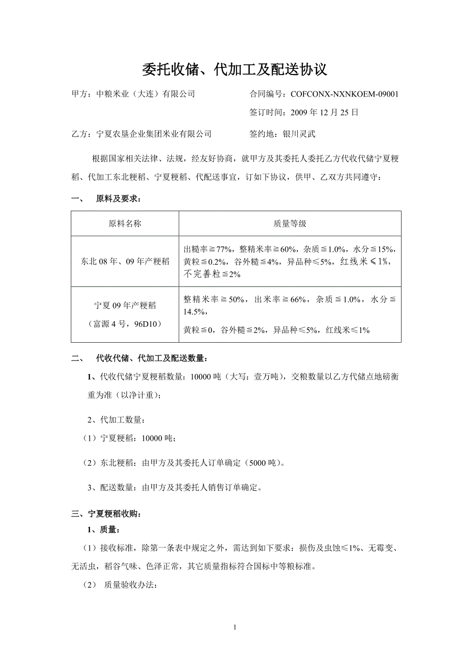 %a3加工及配送协议(_大连米业-宁夏农垦)_第1页