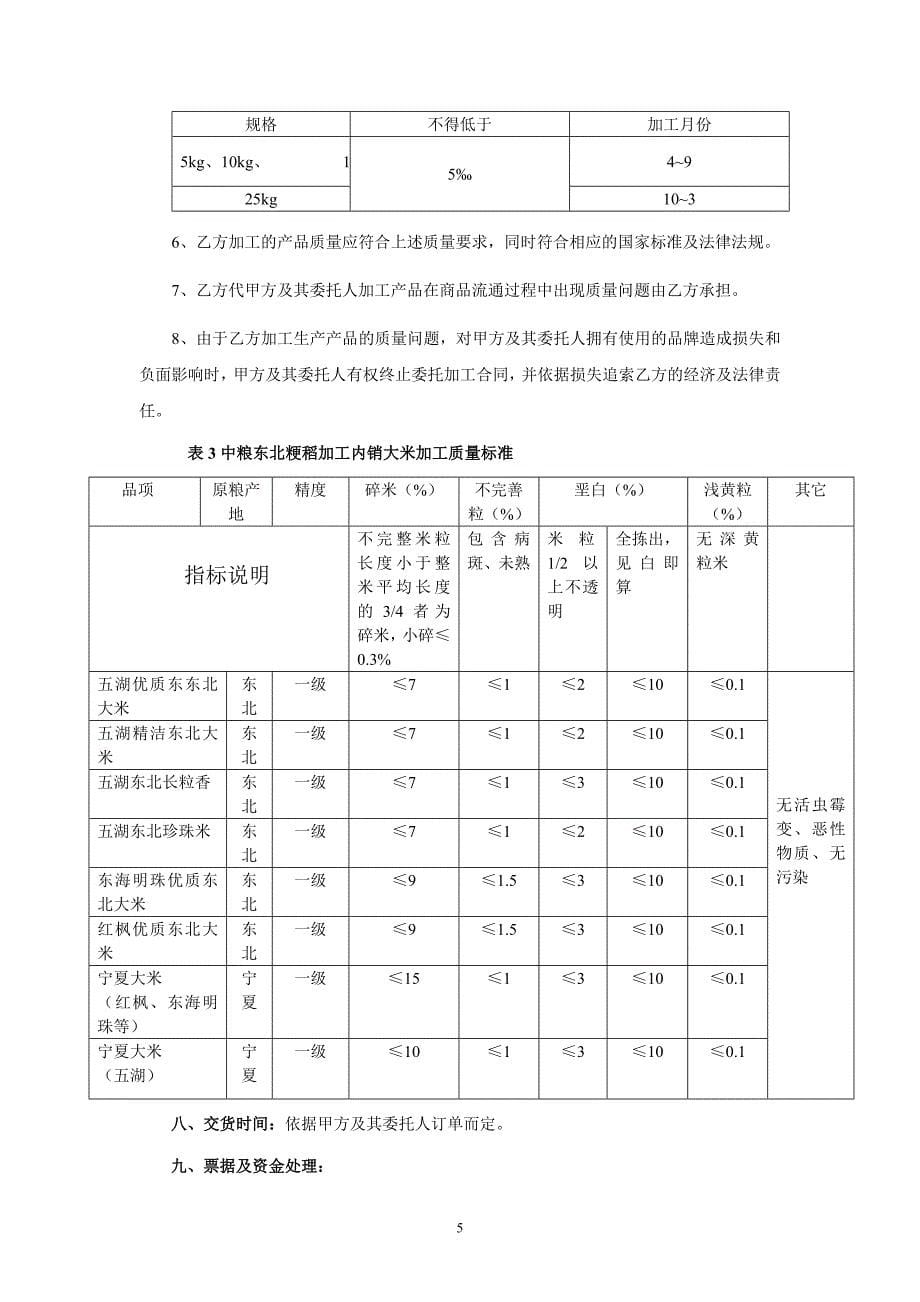 %a3加工及配送协议(_大连米业-宁夏农垦)_第5页