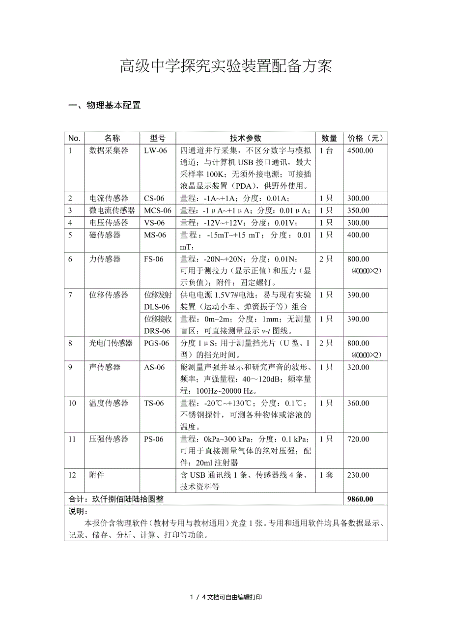 高级中学探究实验装置配备方案_第1页