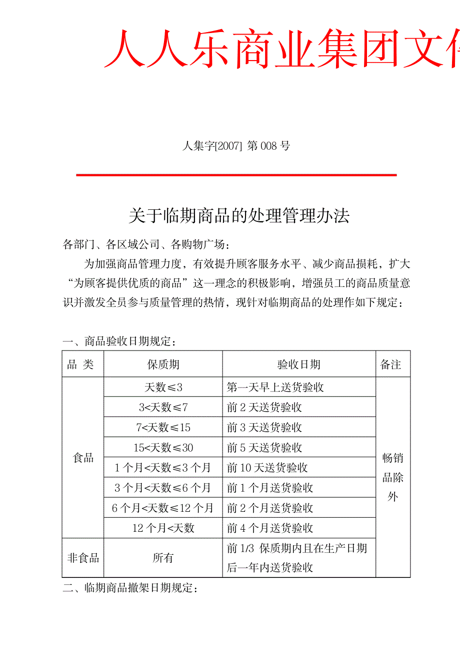 _关于临期商品的处理管理办法_人力资源-绩效管理_第1页