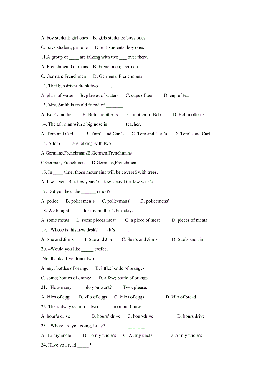 洲泉中学初三英语文理科联赛辅导(三)-名词_第4页