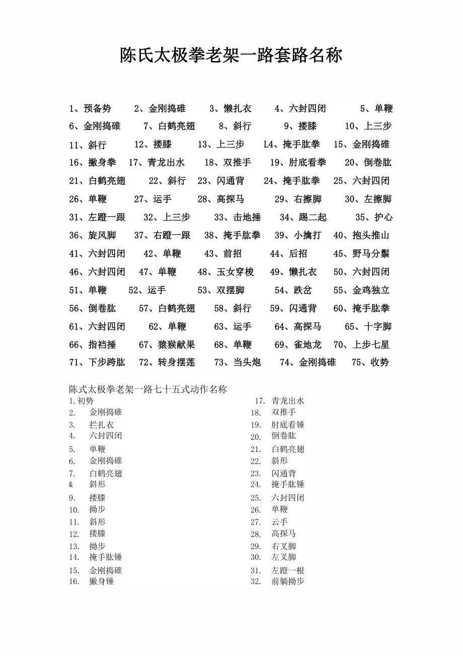 陈氏太极拳老架一路套路名称_第1页