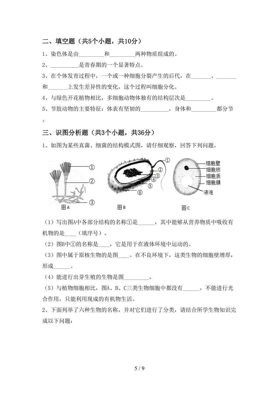 2023年人教版九年级上册《生物》期末考试卷(最新).doc_第5页