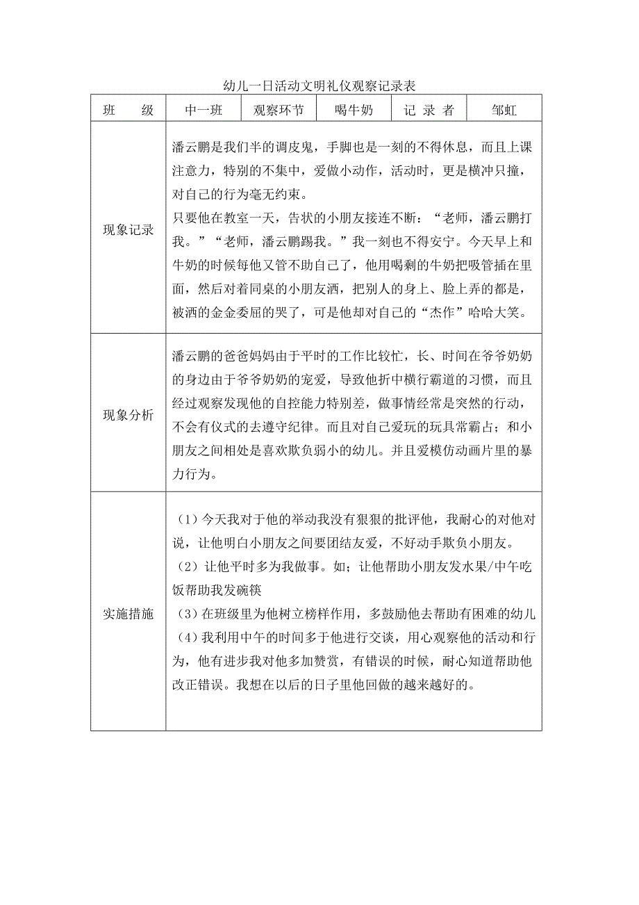 幼儿一日活动文明礼仪观察记录表_第1页