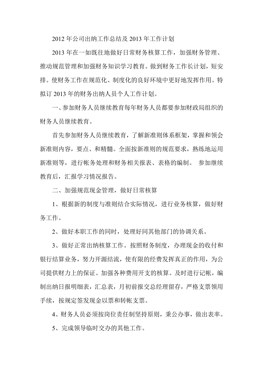 公司出纳工作总结及工作计划_第1页