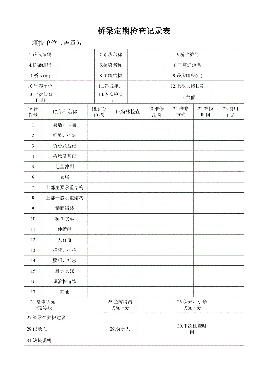 桥梁定期检查记录表_第1页