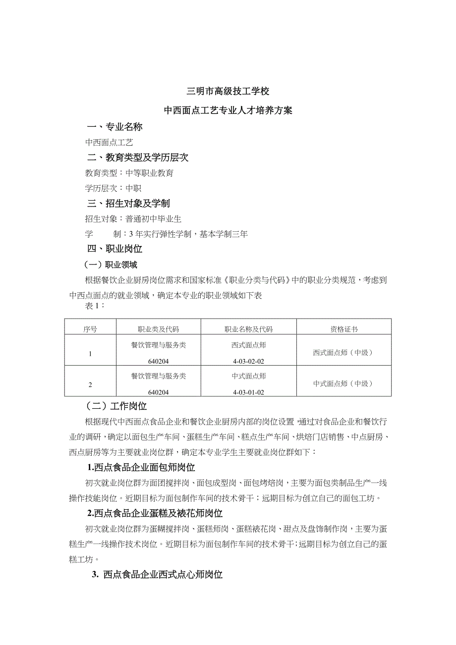 中西面点工艺专业人才培养方案_第1页