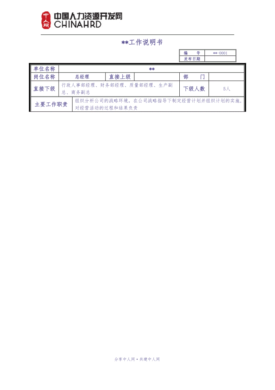 总经理工作说明书(岗位职责)（天选打工人）.docx_第1页