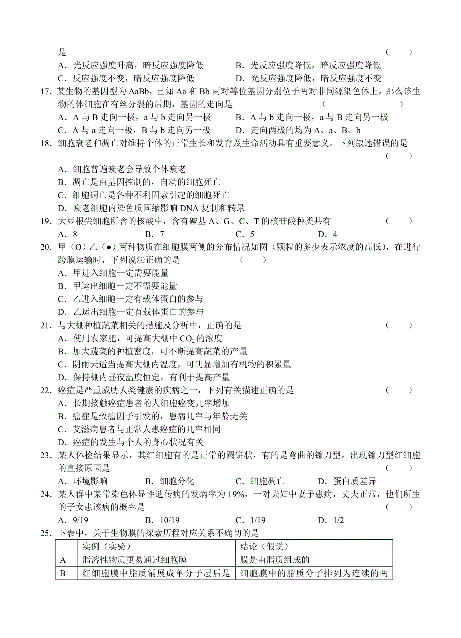 辽宁大连24中2012-2013学年度上学期高三期中考试生物_第3页