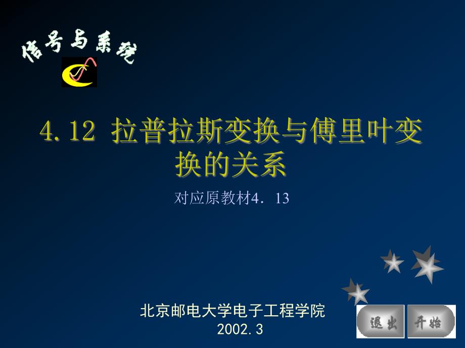 信号与系统(北邮课件)第四章167;4.12 拉普拉斯变换与傅氏变换的关系_第1页