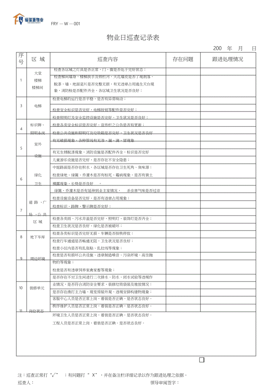 物业巡查记录表共1页_第1页