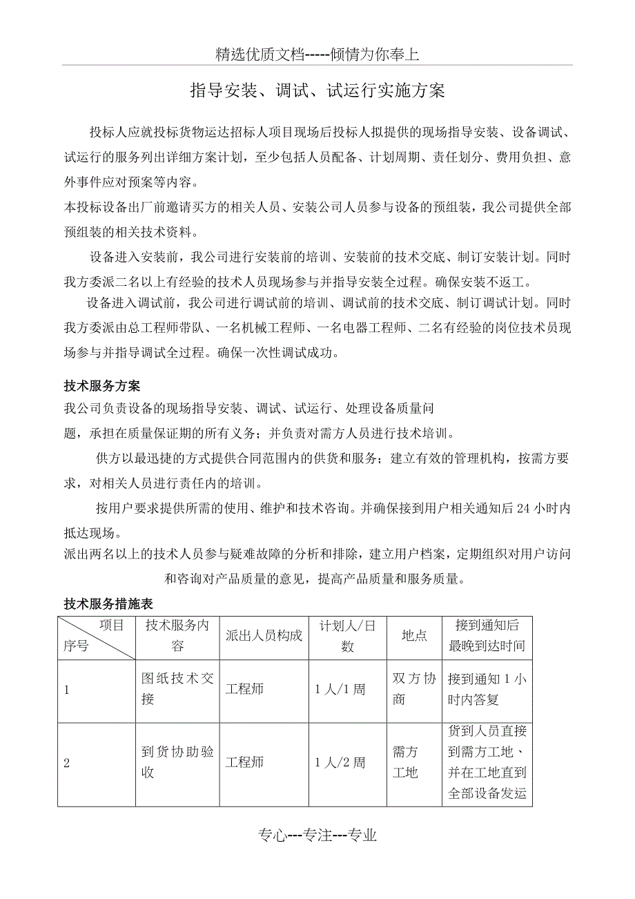 指导安装调试、试运行实施方案_第1页