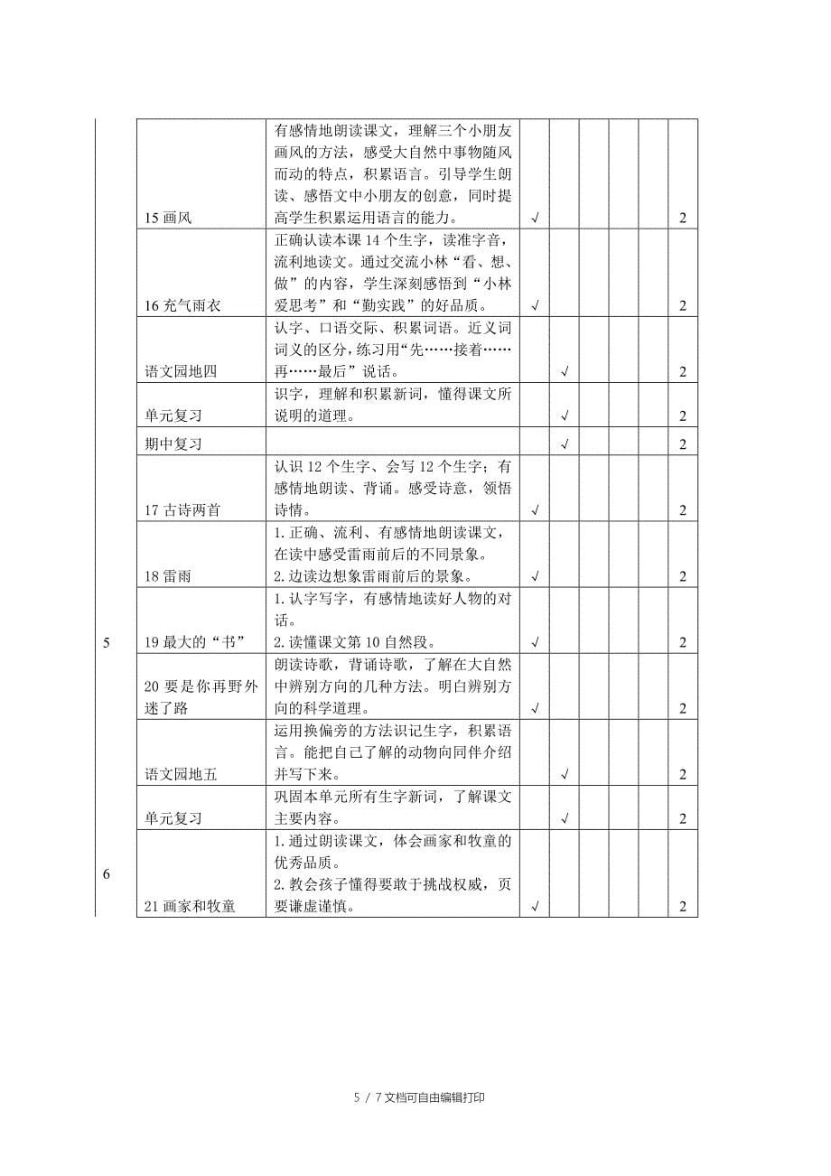 二下语文授课计划_第5页