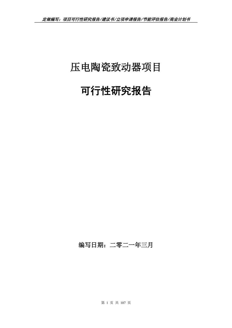 压电陶瓷致动器项目可行性研究报告写作范本_第1页
