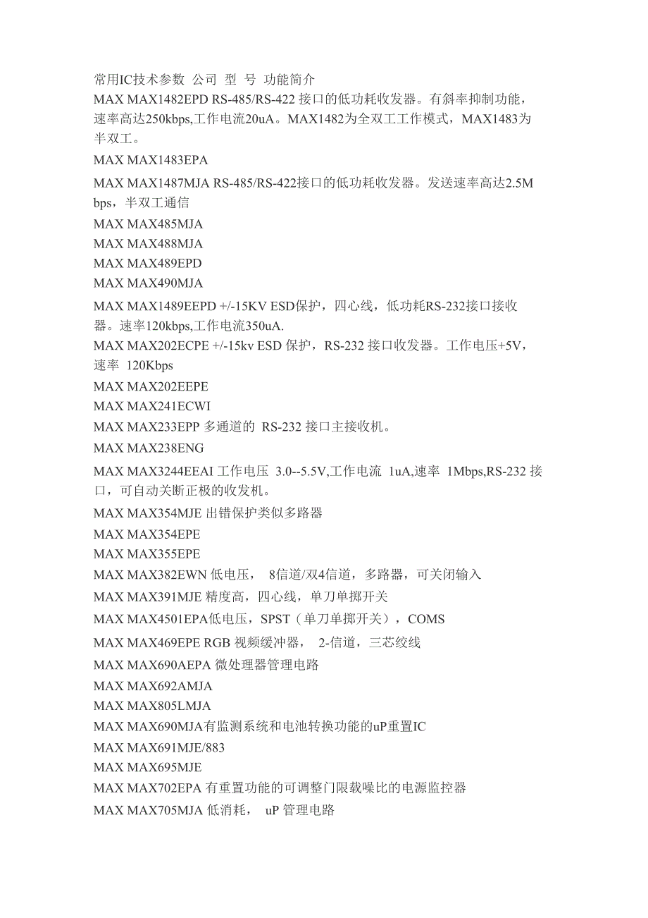 常用IC技术参数_第1页