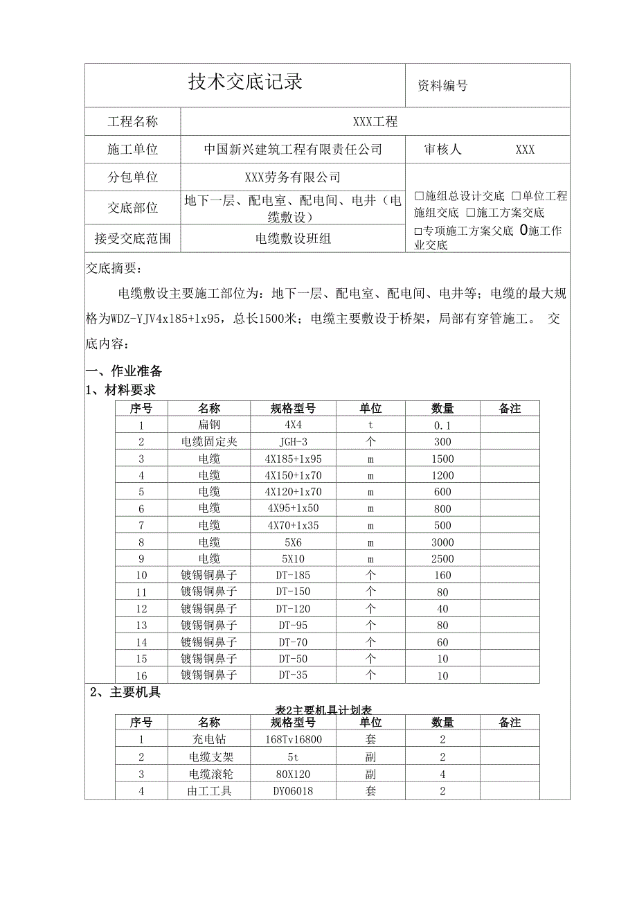 电缆敷设技术交底_第1页