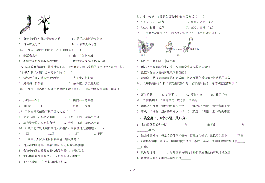 新人教版七年级上册《生物》期末考试及答案【A4版】.doc_第2页