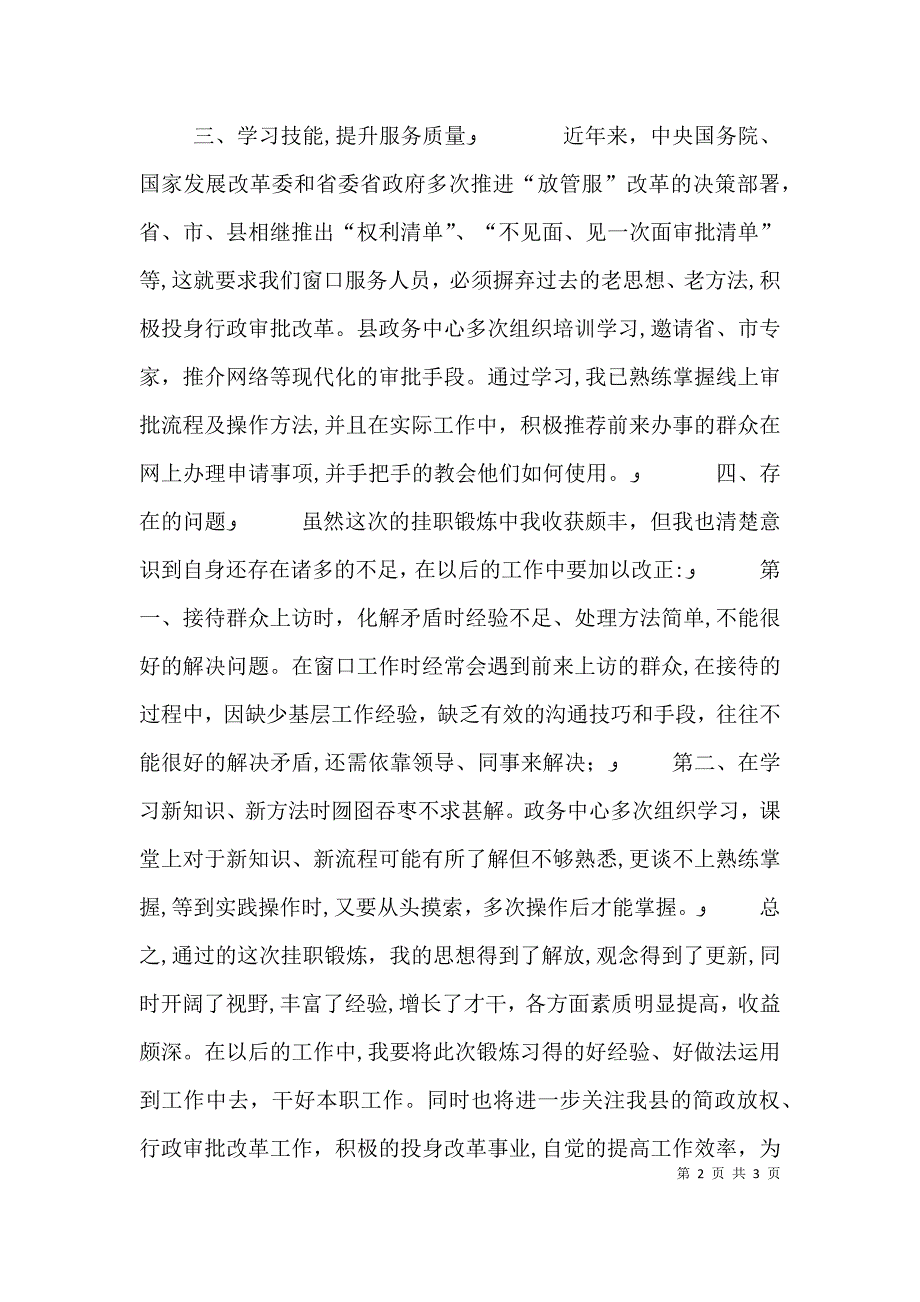 政务服务中心挂职锻炼个人工作总结_第2页