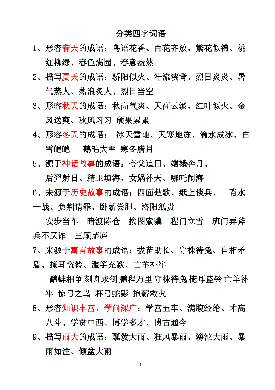 六上四字词语分类复习_第1页