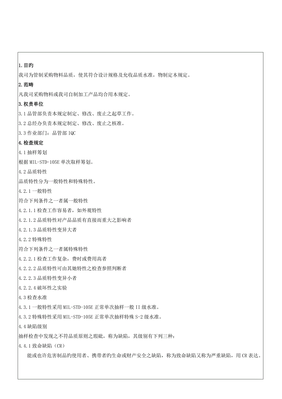 IQC来料检验基础规范重点标准书_第1页