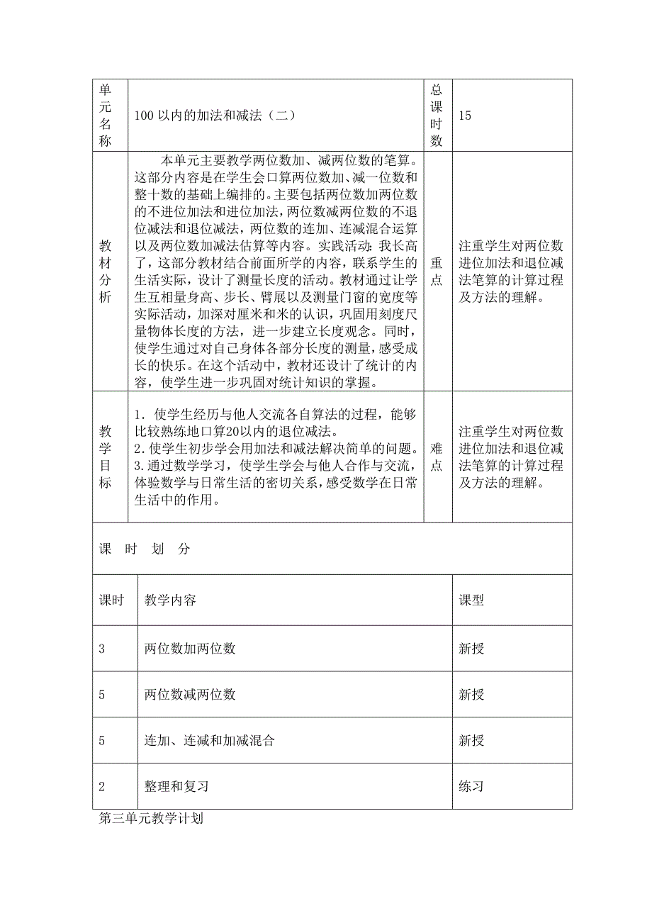 新人教版小学数学二年级上册单元计划_第2页