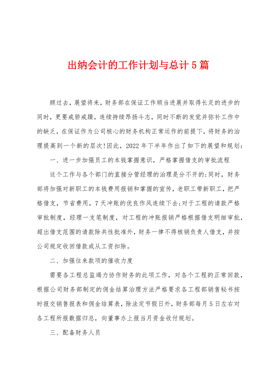 出纳会计的工作计划与总计5篇.doc_第1页