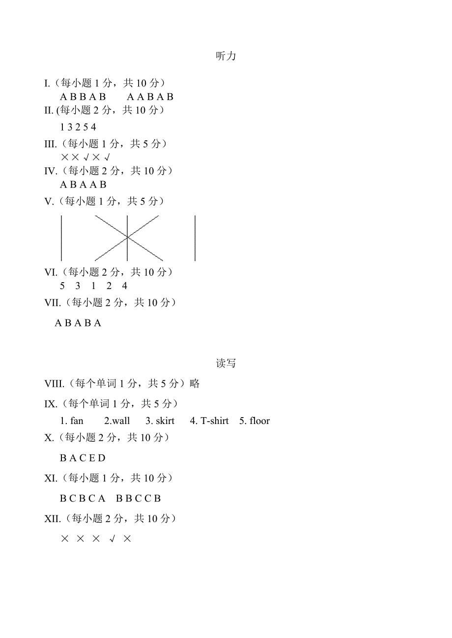 EP小学英语四年级下册期中试题有听力音频请留言索要_第5页