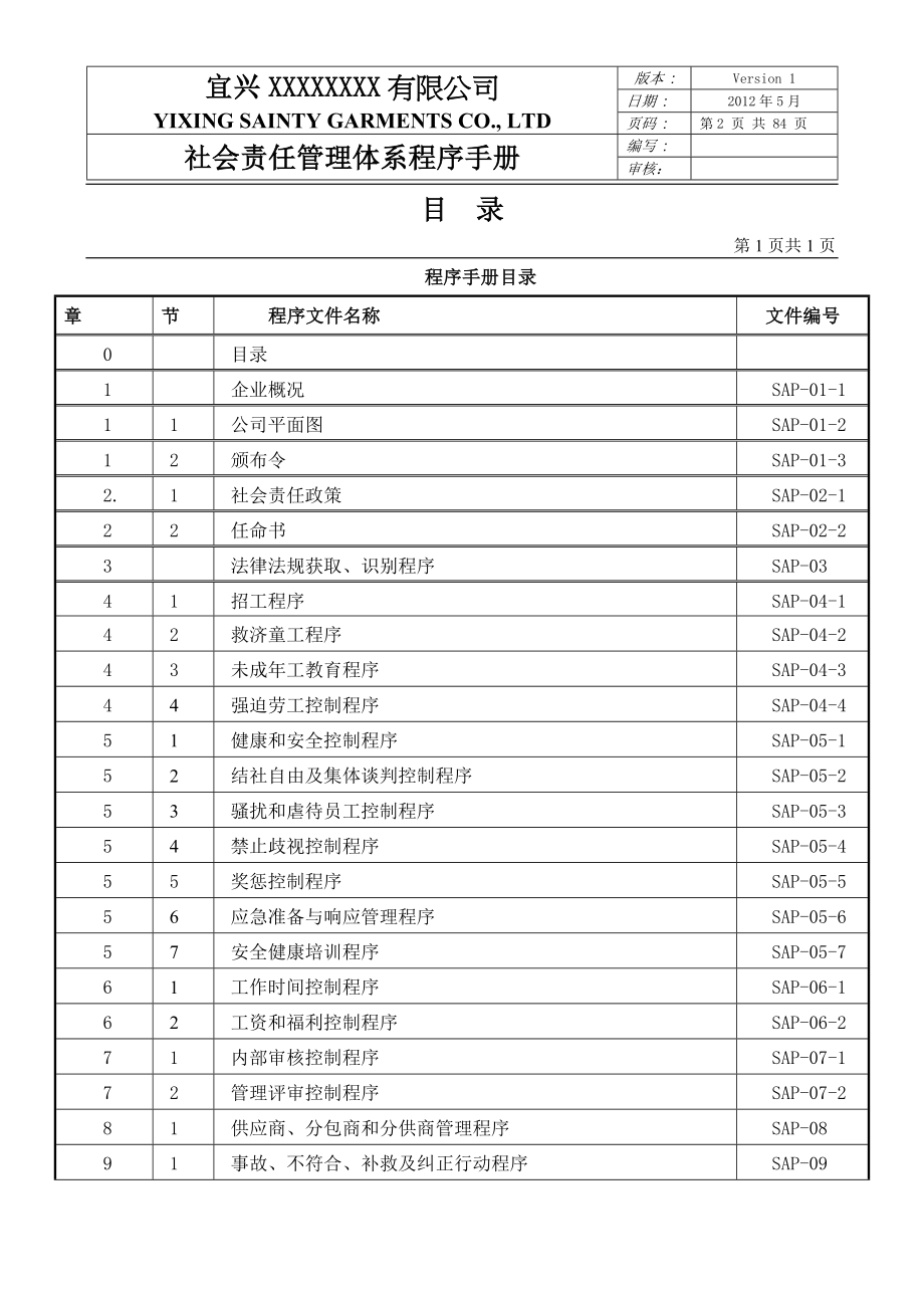 社会责任管理体系程序手册 SA8000_第2页