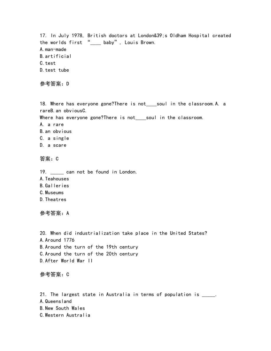 北京语言大学21秋《英语国家概况》平时作业一参考答案1_第5页