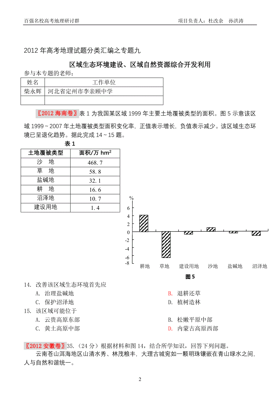 高考地理试题分类汇编之专题9 区域生态环境建设 区域自然资源综合开发利用柴永辉_第2页