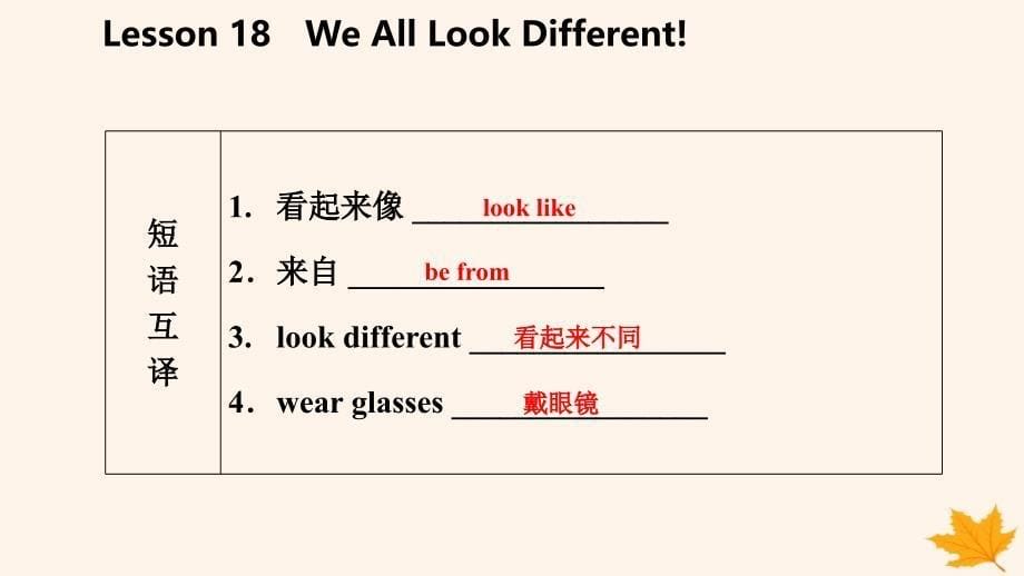 2018-2019学年七年级英语上册 Unit 3 Body Parts and Feelings Lesson 18 We All Look Different导学课件 （新版）冀教版_第5页