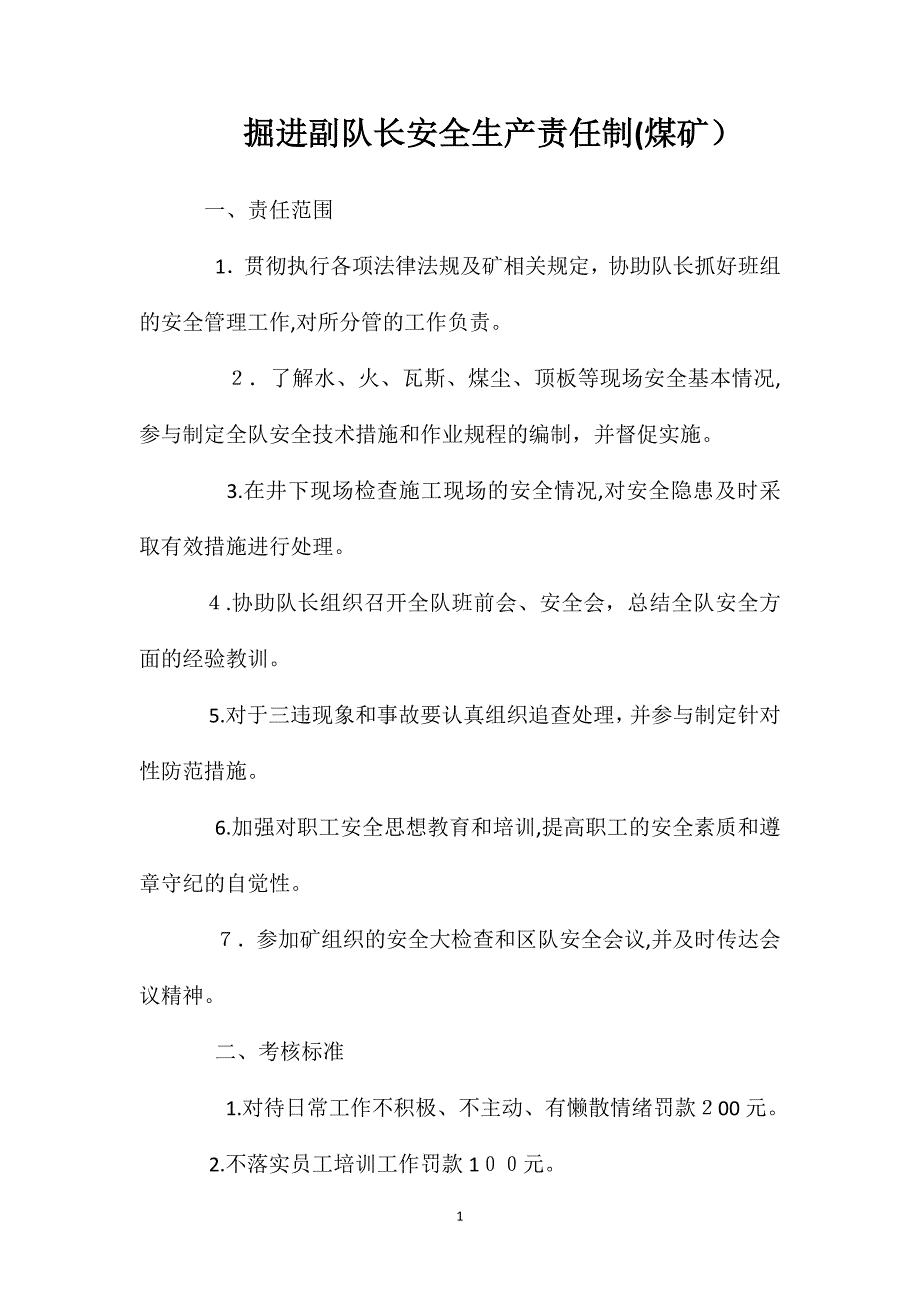 掘进副队长安全生产责任制煤矿_第1页